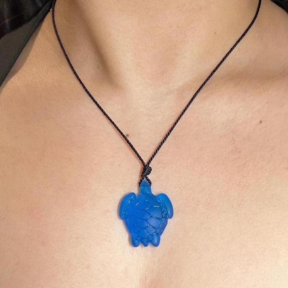 Sea Glass Blue Turtle Necklace